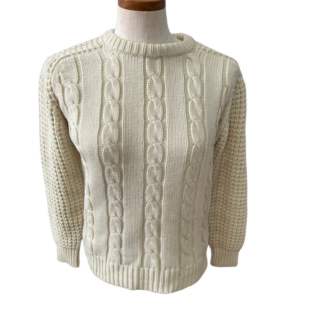 Vintage 70s off white cable neutral pullover knit sweater